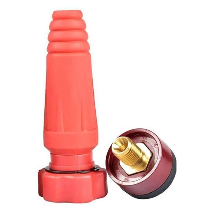 Kaile Welding Thai-style male plug and female socket for welding machines, solid brass, red and black.